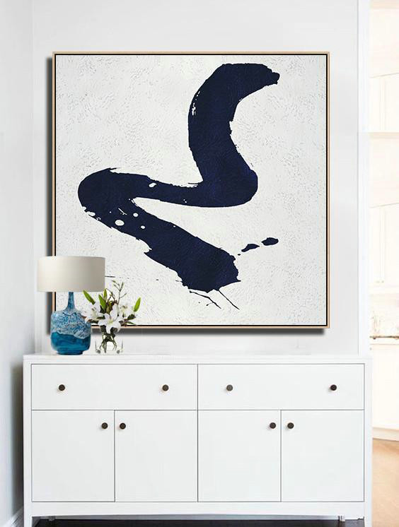 Original Artwork Extra Large Abstract Painting,Minimalist Navy Blue And White Painting,Lounge Room Decor